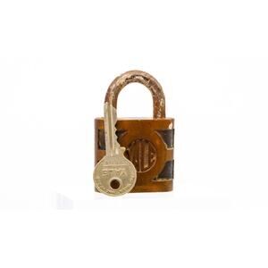 Vintage Yale Brass Padlock with Key – Antique Industrial Lock – Patina Decor